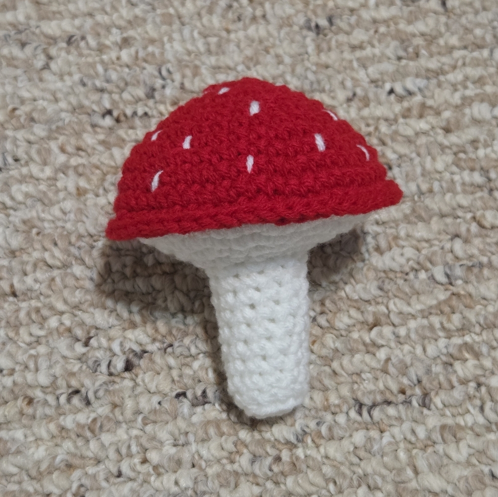 Crocheted Red and White Mushroom
